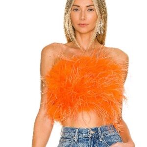 Orange Feathered Crop Top